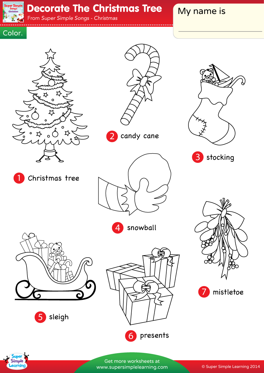 Decorate The Christmas Tree Worksheet Vocabulary Coloring 
