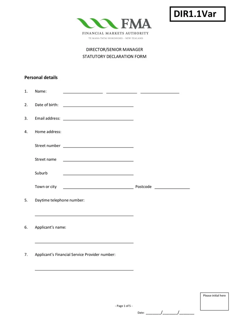 DIR 11 Director Senior Manager Statutory Declaration Form Fill 