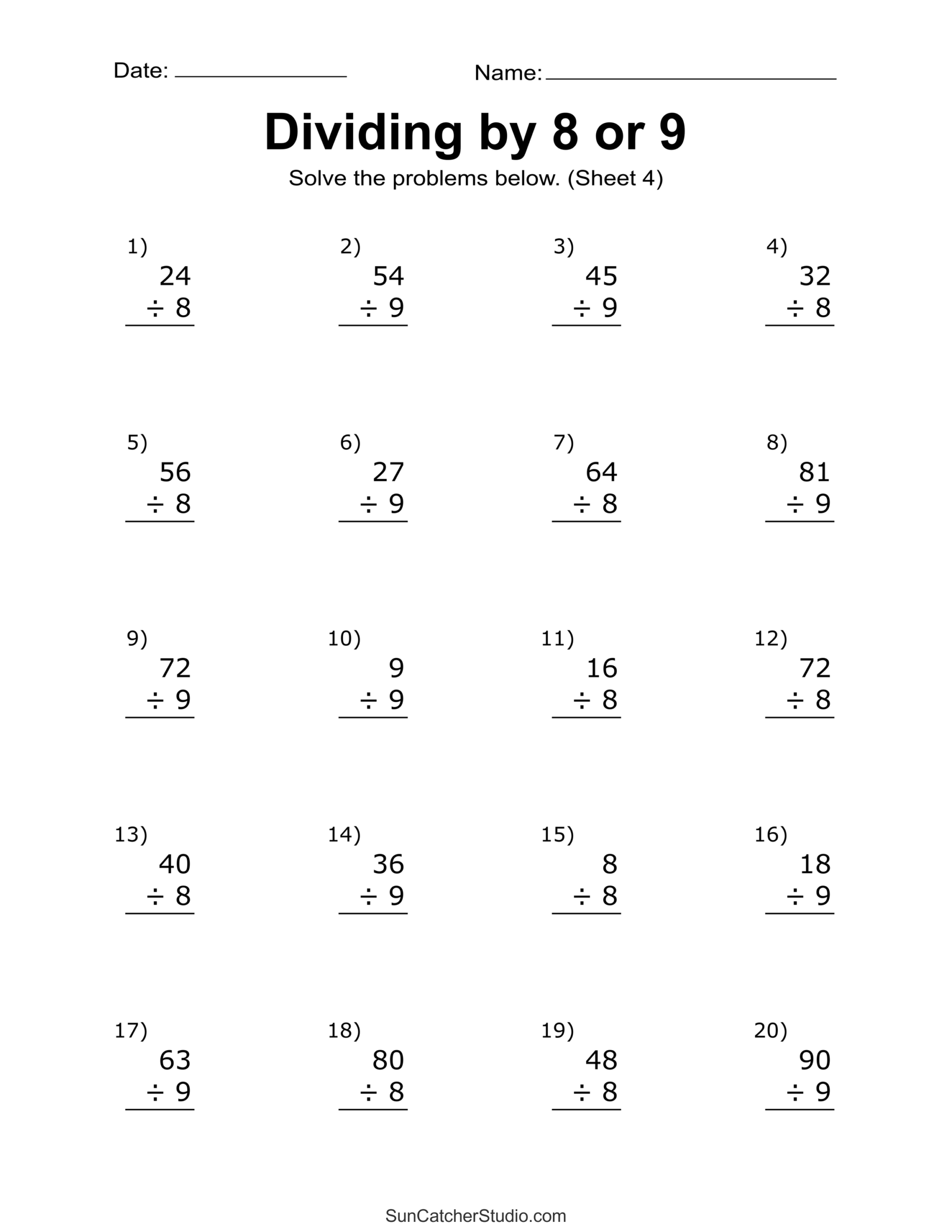 Free Printable Division Math Sheets