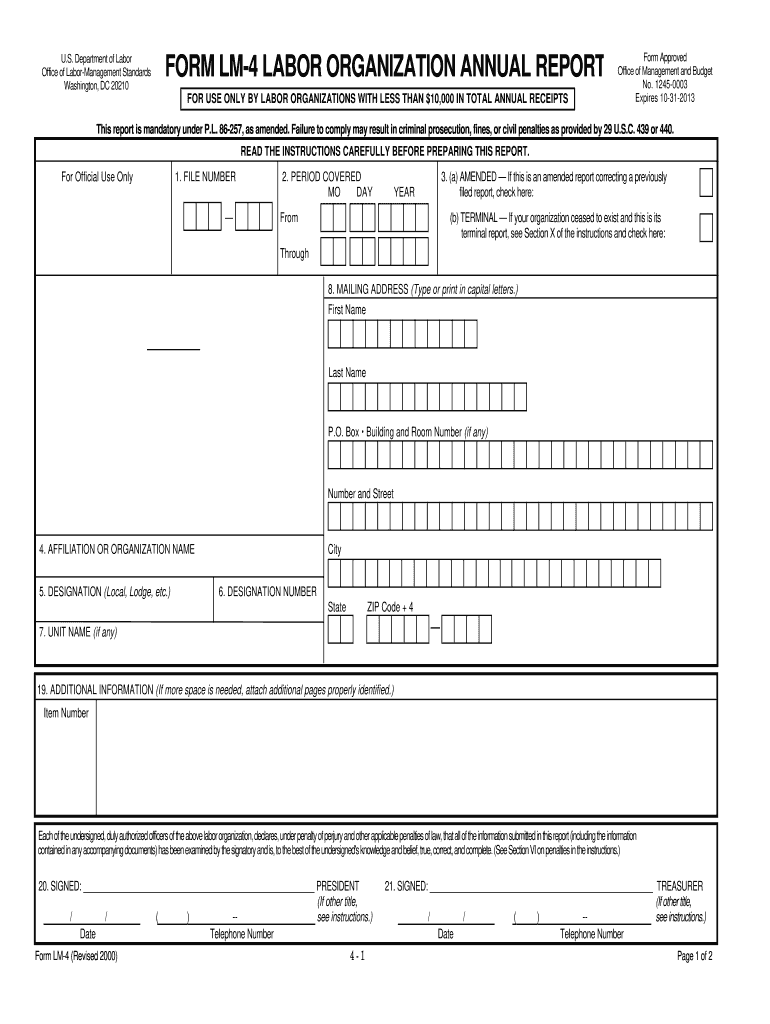 DoL LM 4 Form Fill Online Printable Fillable Blank PdfFiller