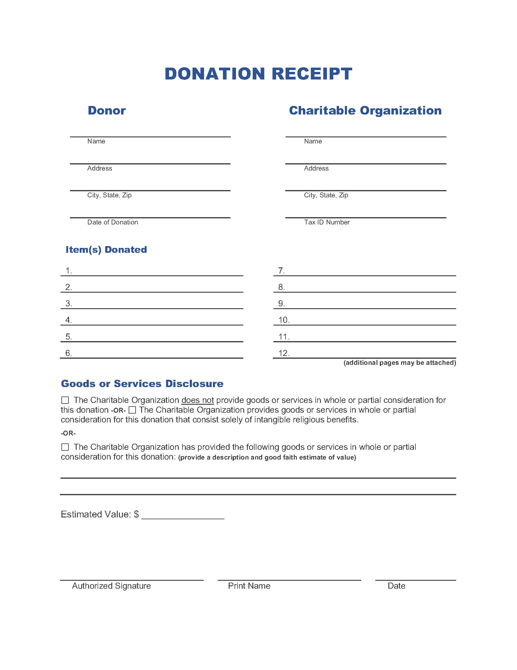 Free Printable Donation Receipt Template