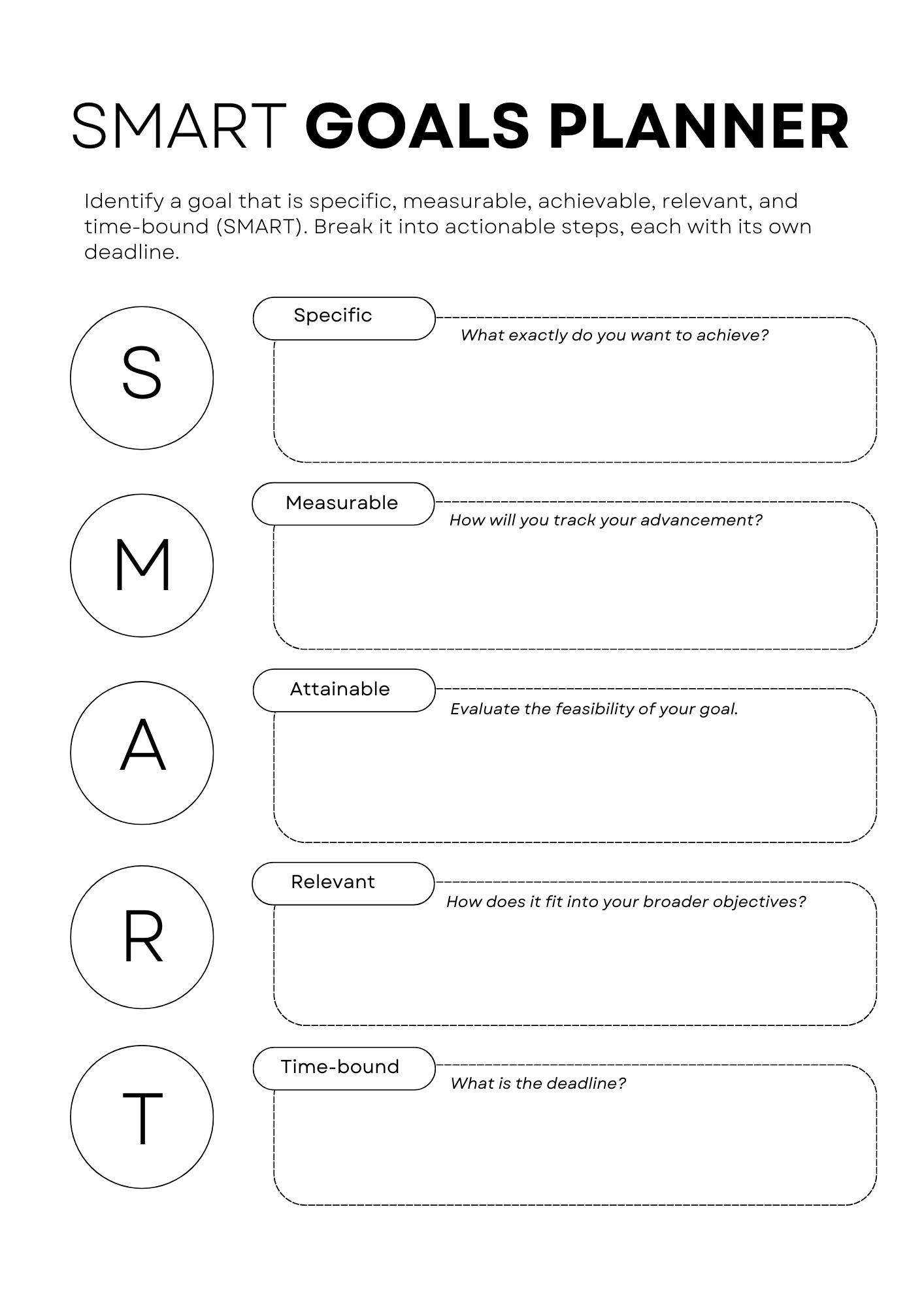 Free Printable Smart Goal Worksheet For Kids