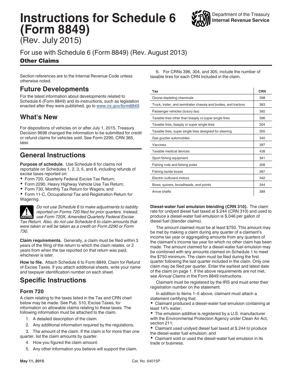 Download Instructions For IRS Form 8849 Schedule 6 Other Claims 