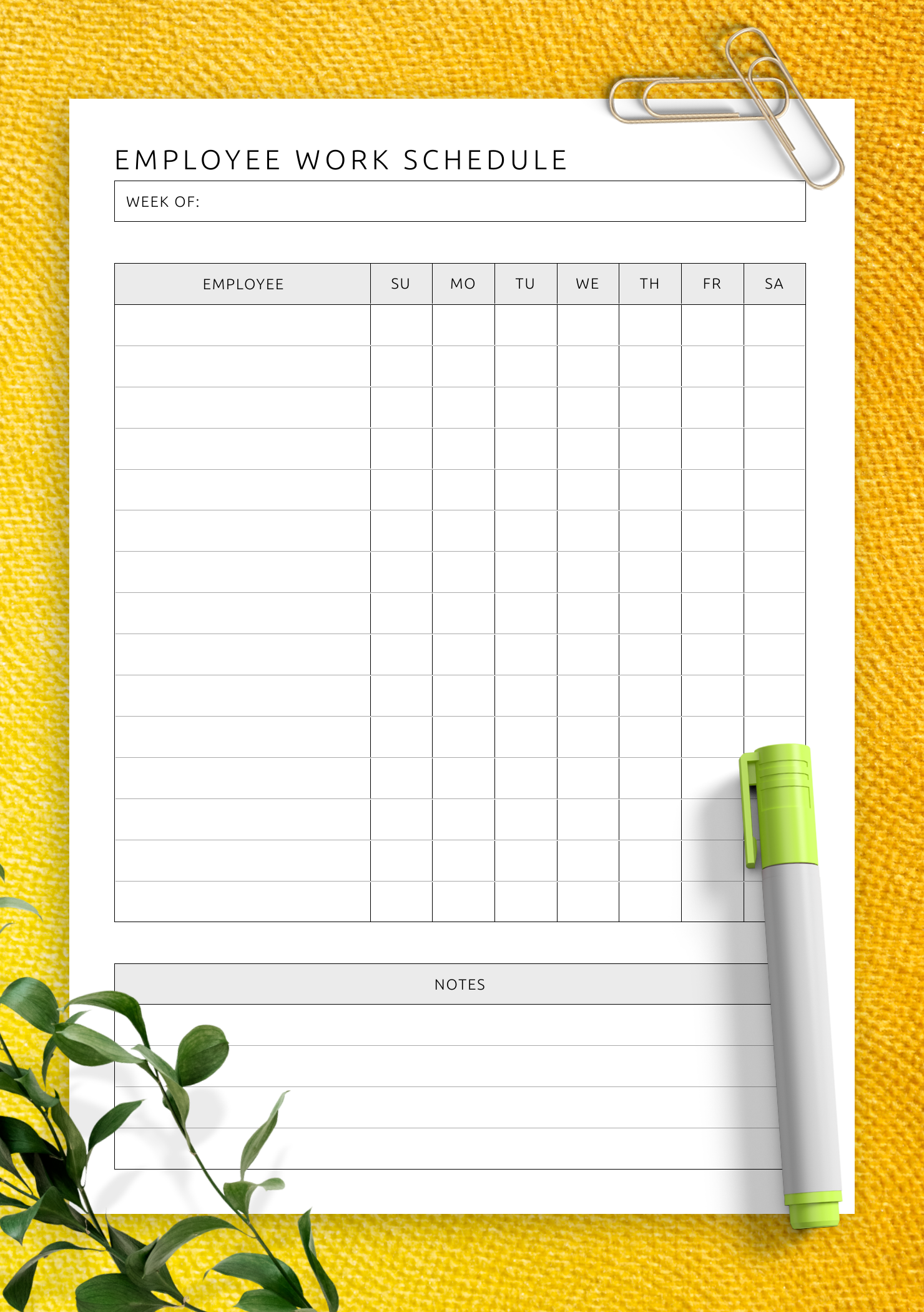Printable Work Schedule Template Pdf