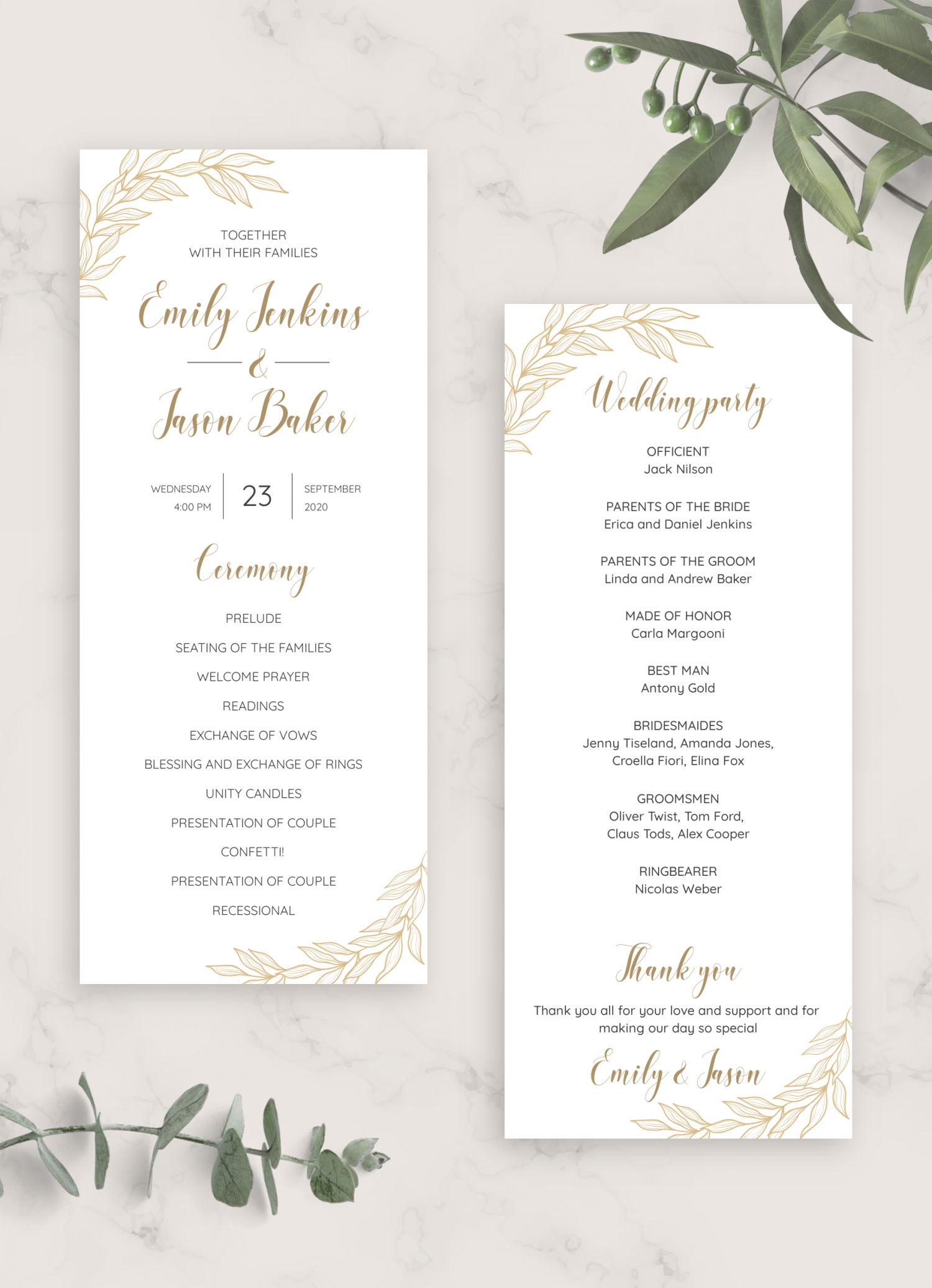 Printable Wedding Ceremony Program Templates