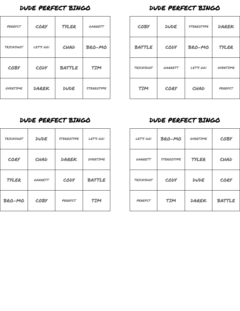 DUDE PERFECT BINGO WordMint