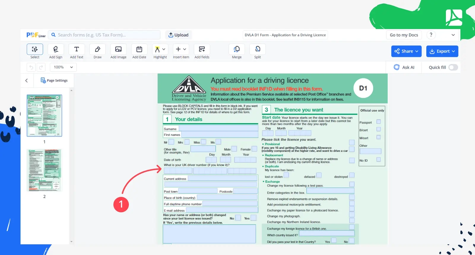 DVLA D1 Form Download D1 Driving License Application PDFLiner