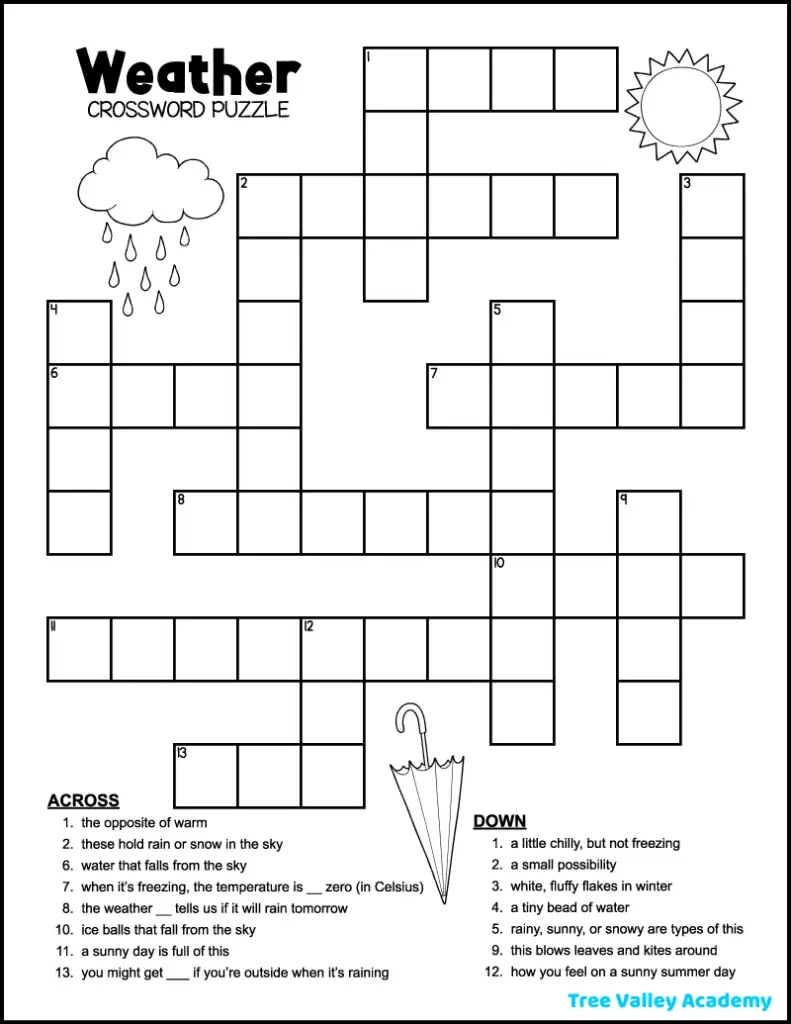 Easy Weather Crossword Tree Valley Academy