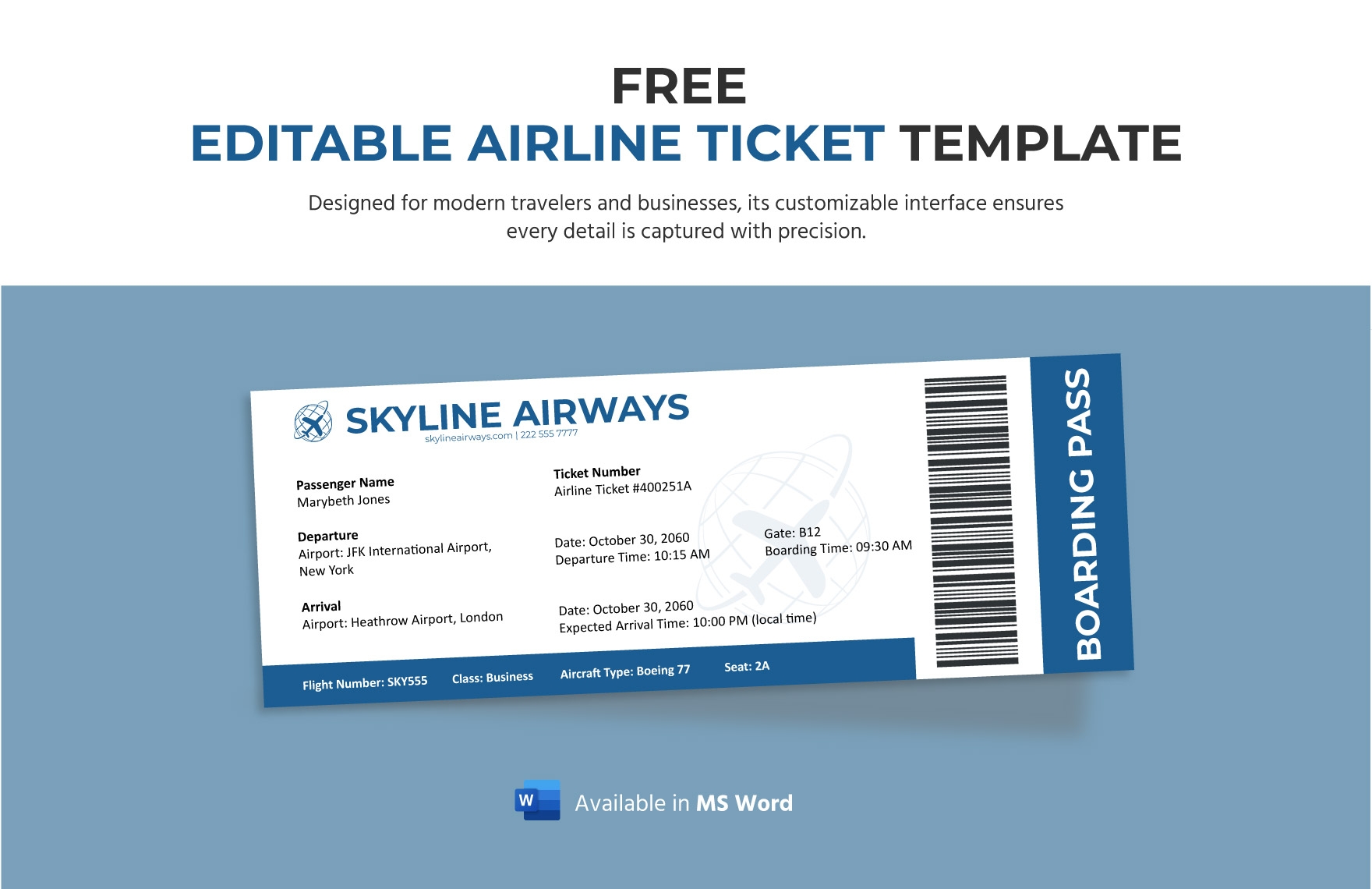 Free Printable Airline Ticket Template Pdf
