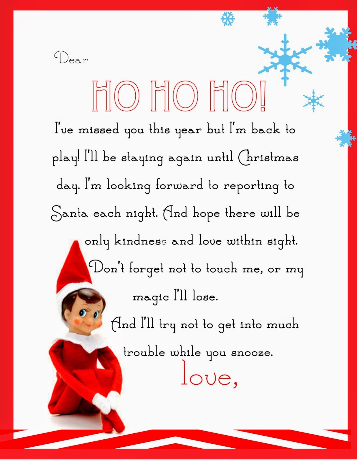Elf On The Shelf Printable Template