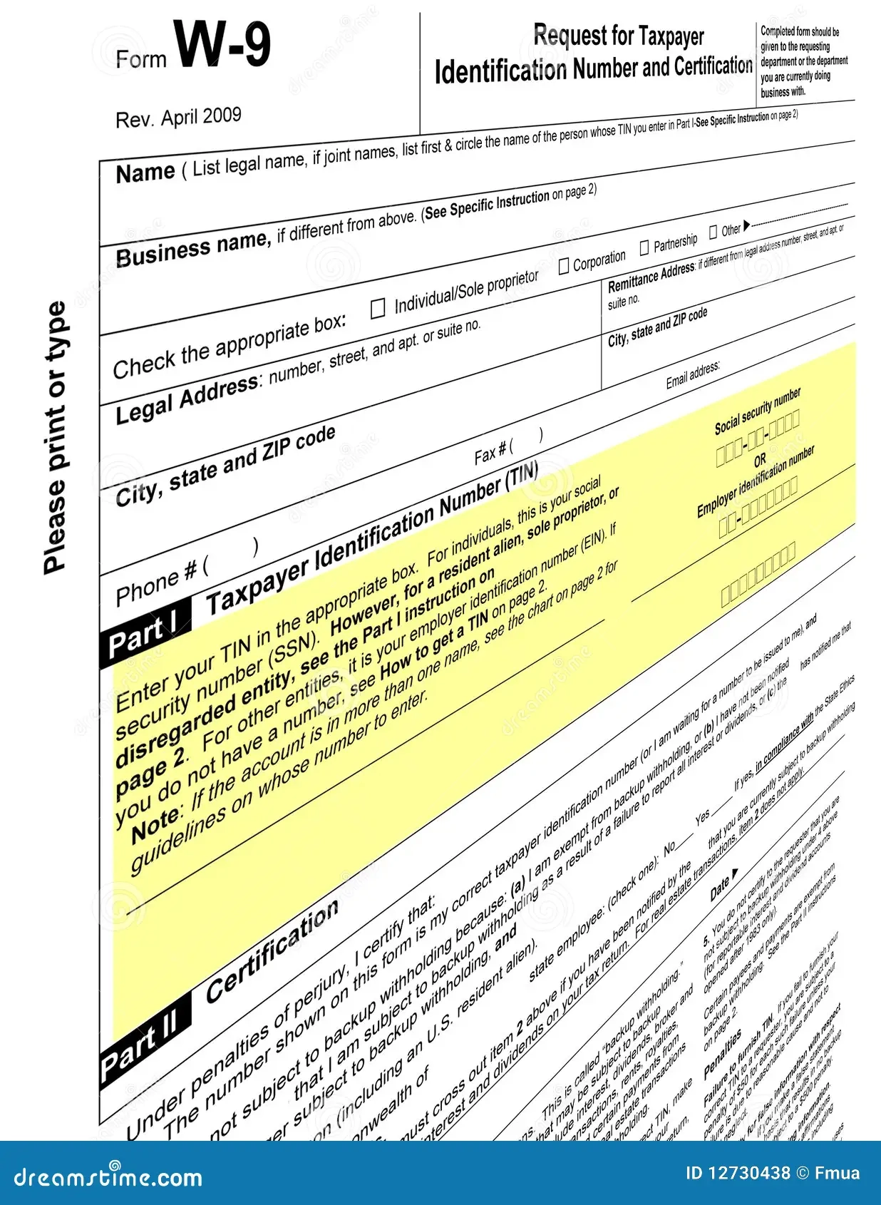 Empty W 9 Form Blank 2011 Tax Paying Stock Illustration 