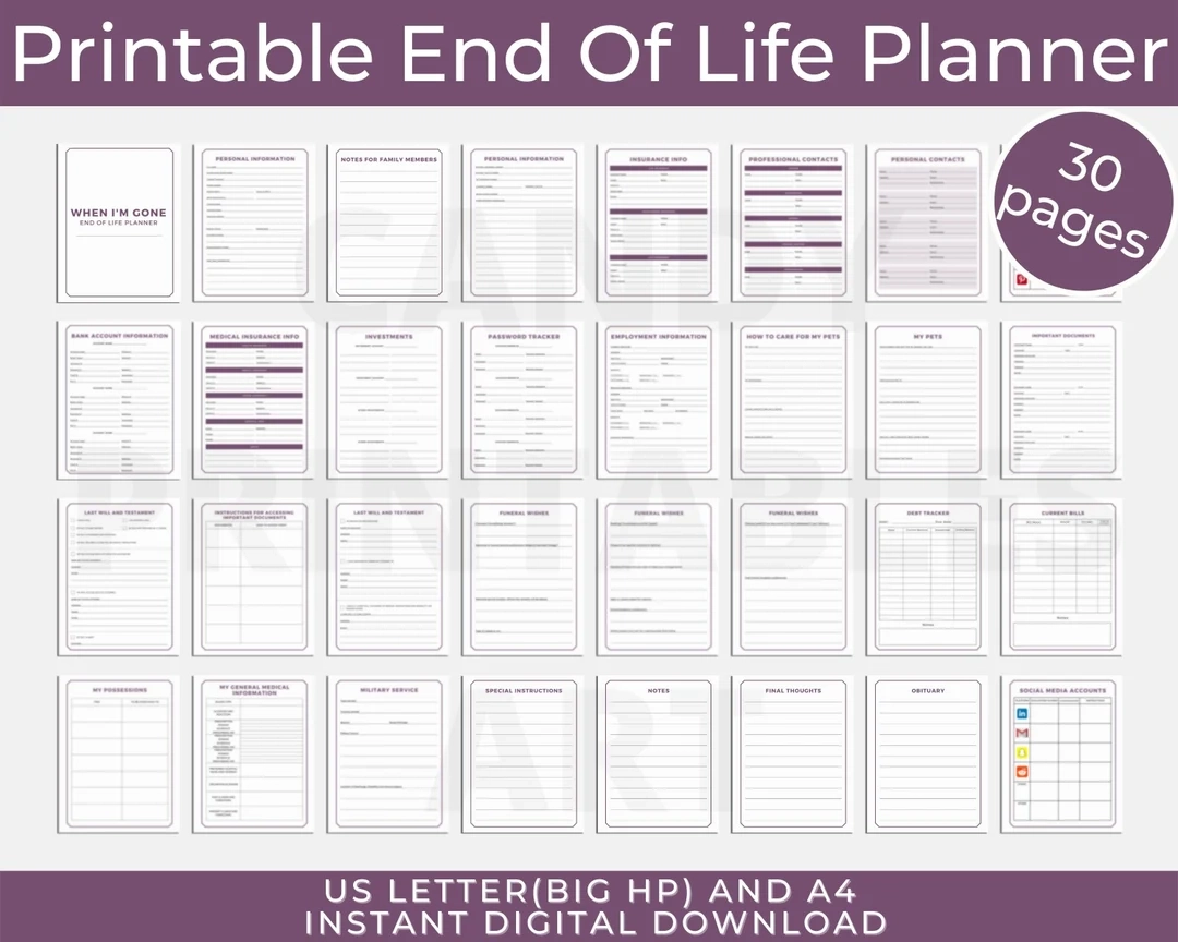 End Of Life Planner Emergency Binder When I Die Printable What 