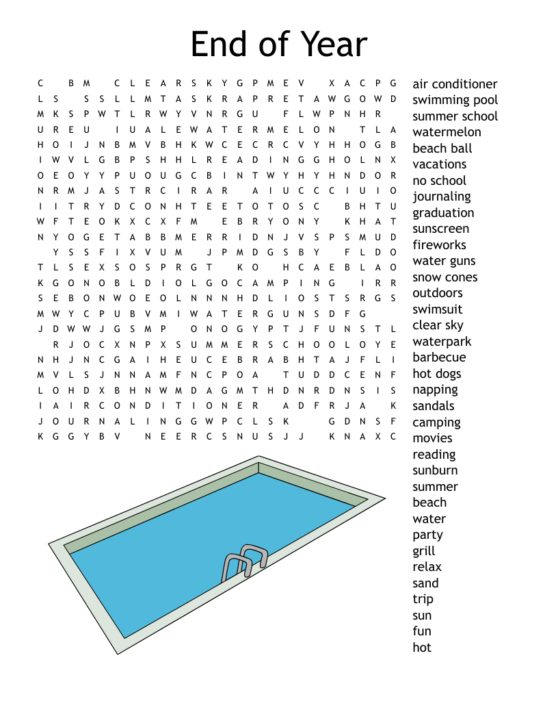 End Of Year Word Search Printable