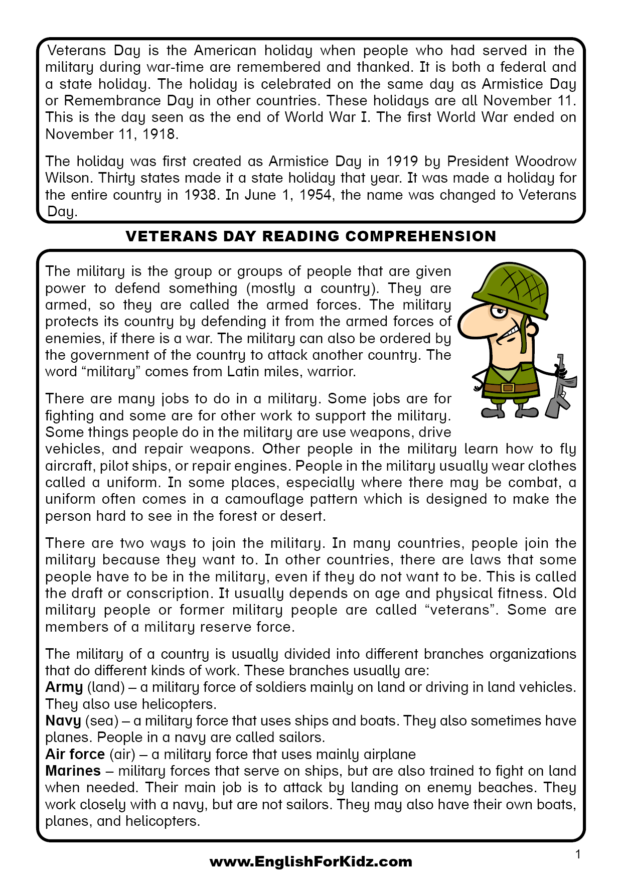 Free Printable Veterans Day Worksheets