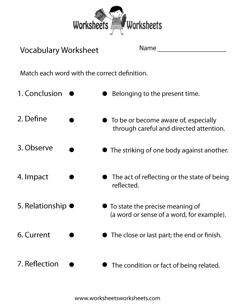 Free Printable Worksheets English Vocabulary