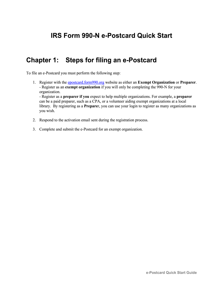 Epostcard IRS Form 990 N Fill Online Printable Fillable Blank 