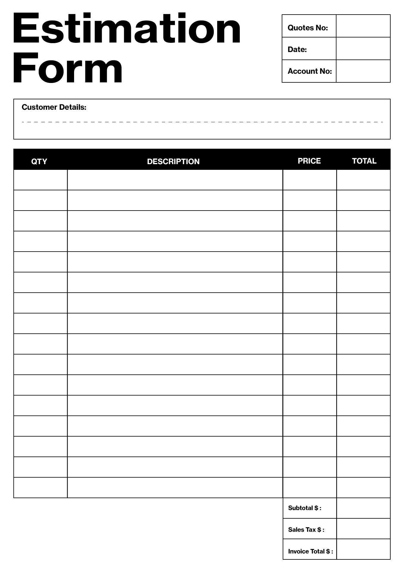 Free Printable Estimate Template
