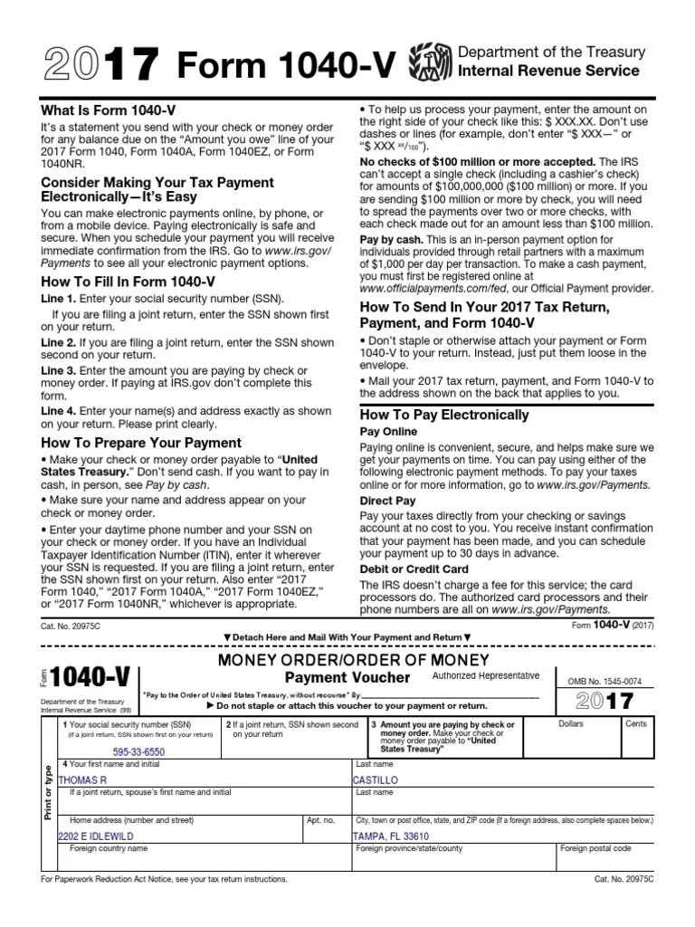 F 1040 V PDF Money Order Cheque