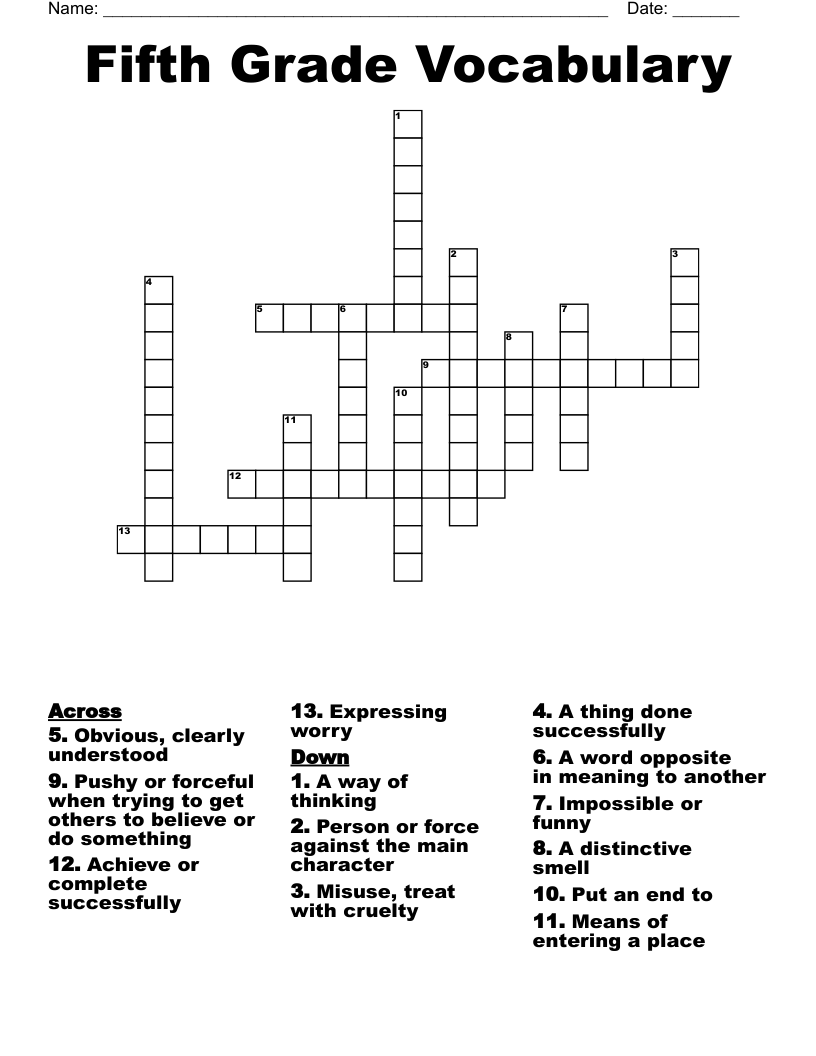 5th Grade Printable Crossword Puzzles