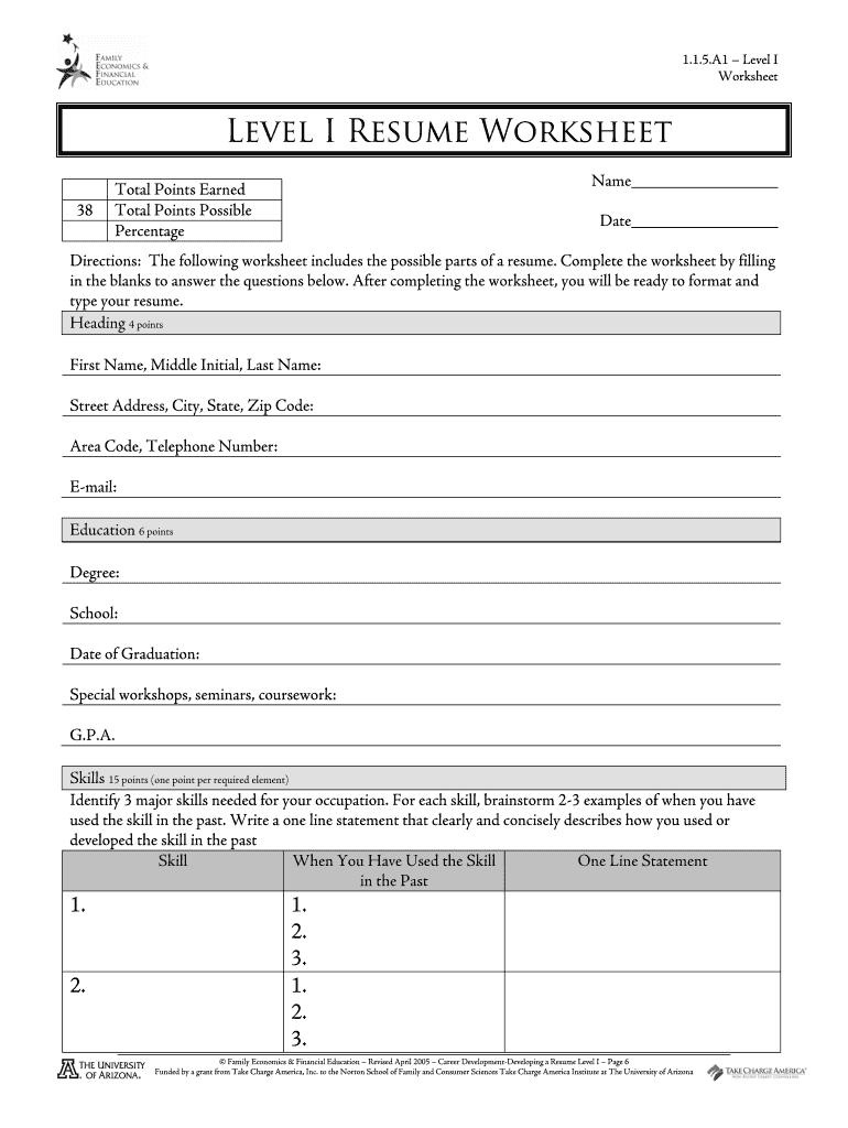 Fill In Blank Printable Resume Worksheet