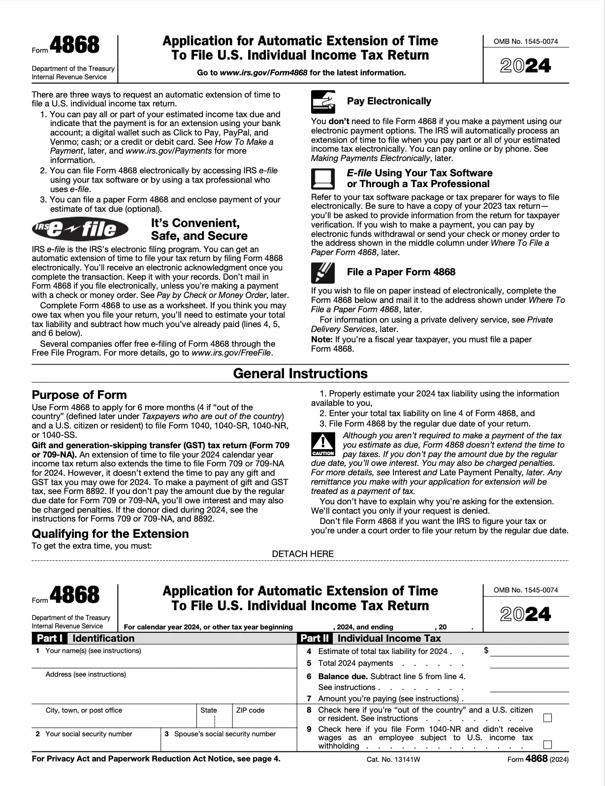 Tax Extension Form 2024 4868 Printable
