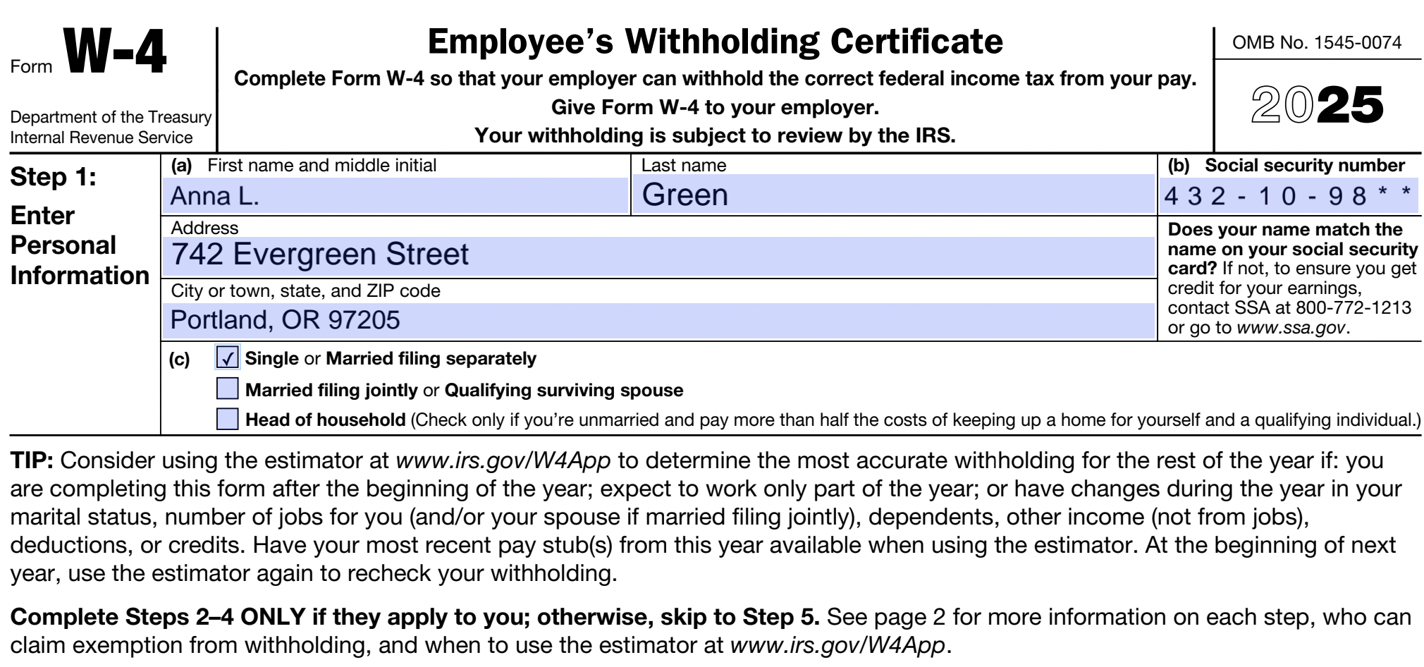 Irs Form W-4r 2025 Printable