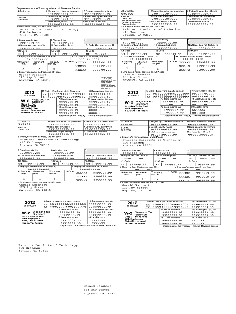 W2 Printable Form 2023 Example