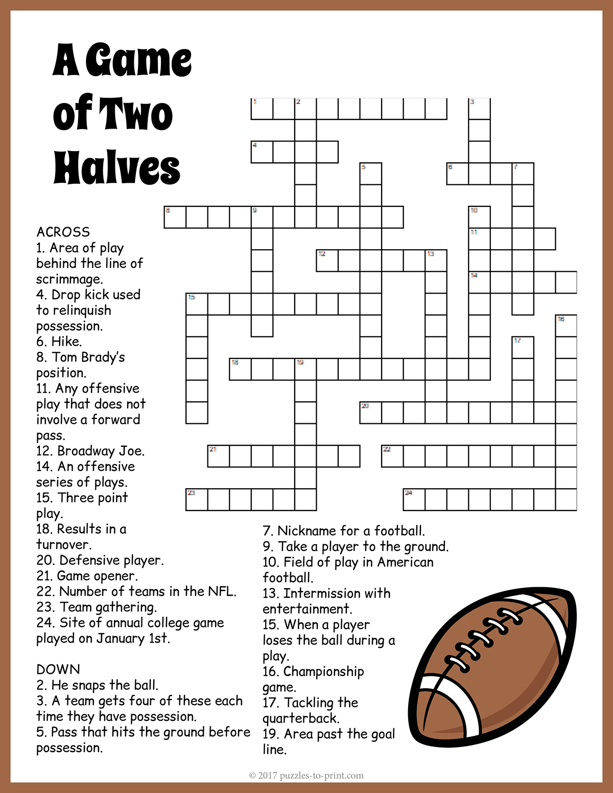 Nfl Football Crossword Puzzles Printable