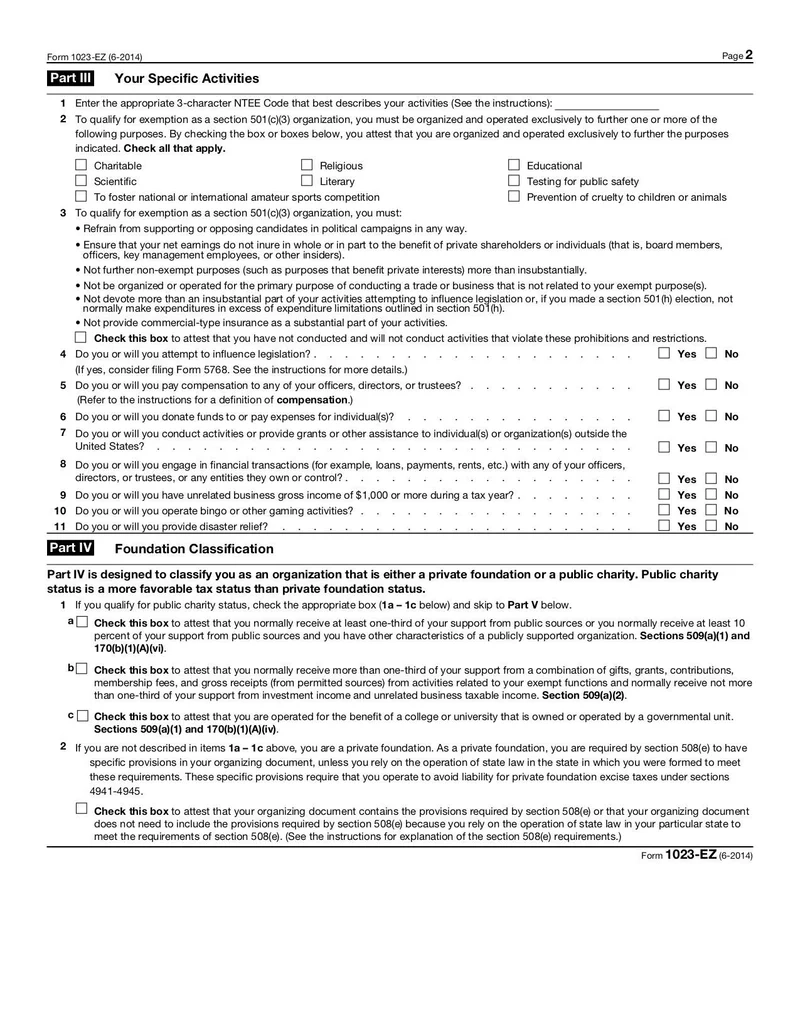 Irs Form 1023 Ez Printable