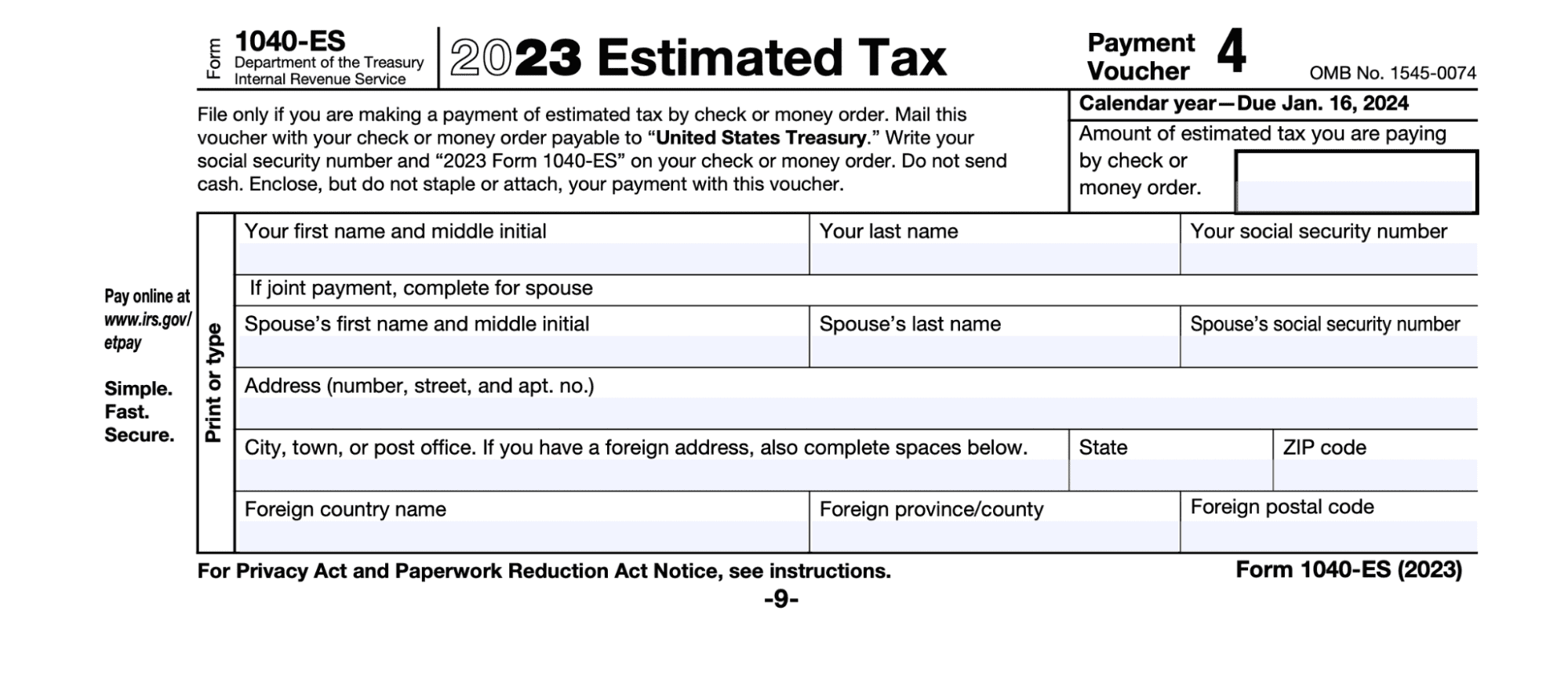 Form 1040 Payment Voucher 2023