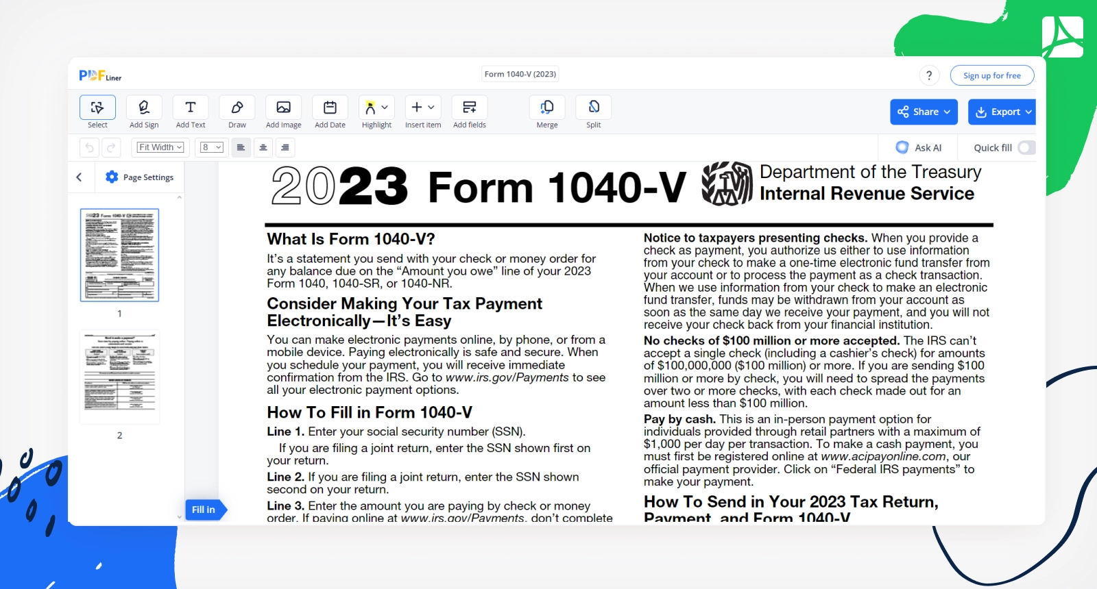 Irs Form 1040 V 2023 Printable