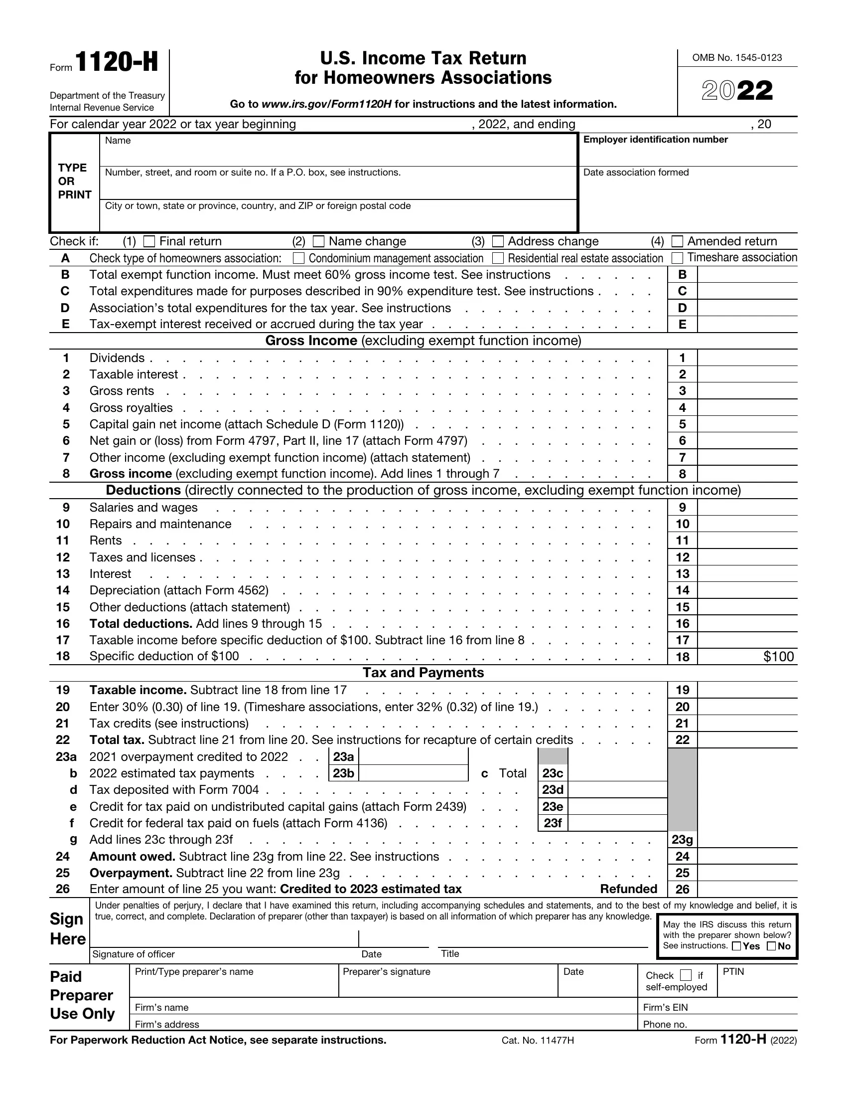 Irs Form 1120 H 2024