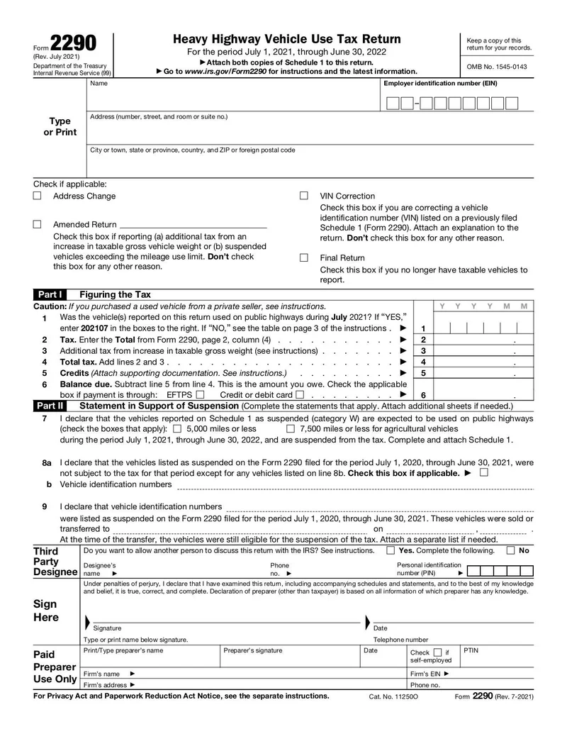 Printable Form 2290 Due Date