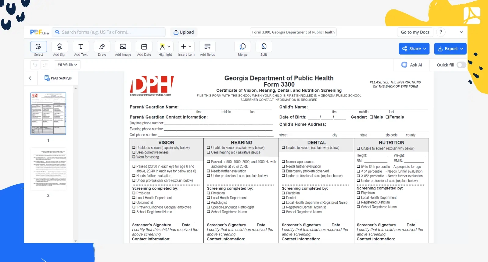 Form 3300 Georgia Department Of Public Health Sign Online PDFliner