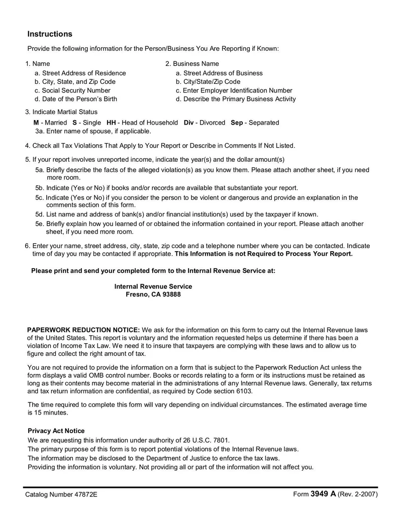 Irs Form 3949 A Printable