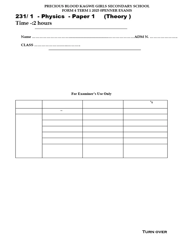 Form 4 2025 Exam PDF Acceleration Classical Mechanics