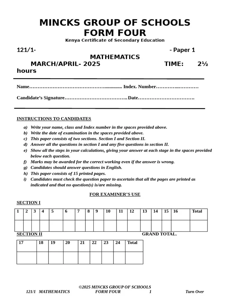 Form 4 Exams 2025