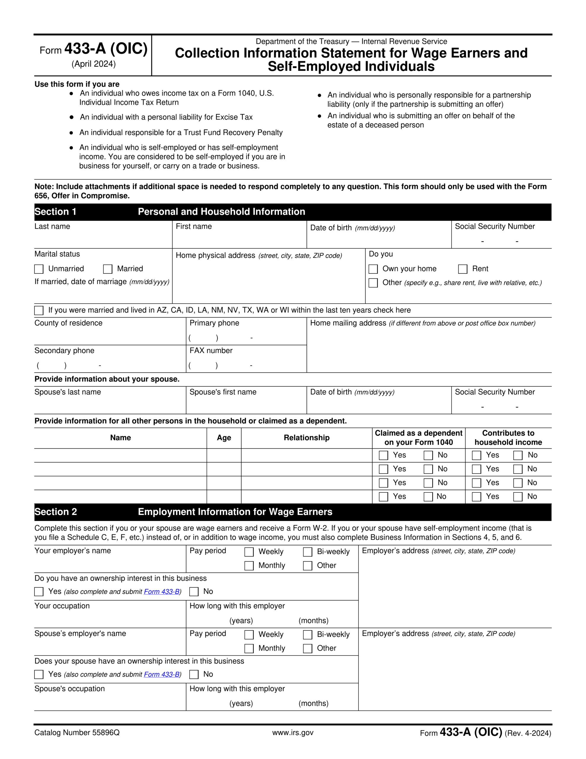 Form 433 A OIC 2024 2025 Fill Forms Online PDF Guru