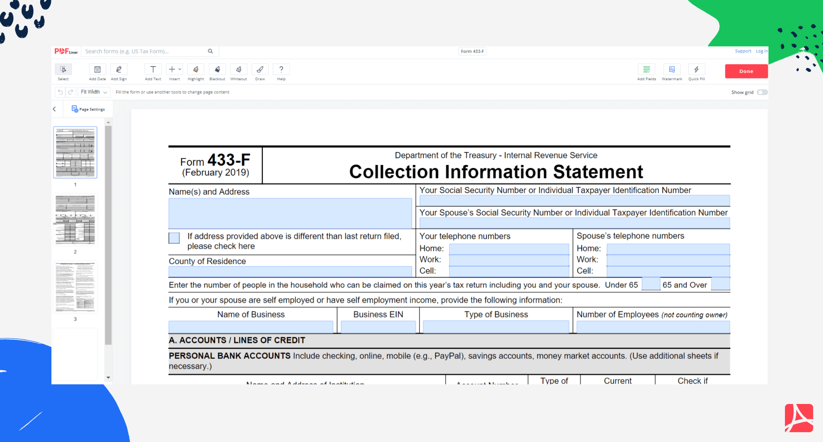Irs Form 433-F Fillable