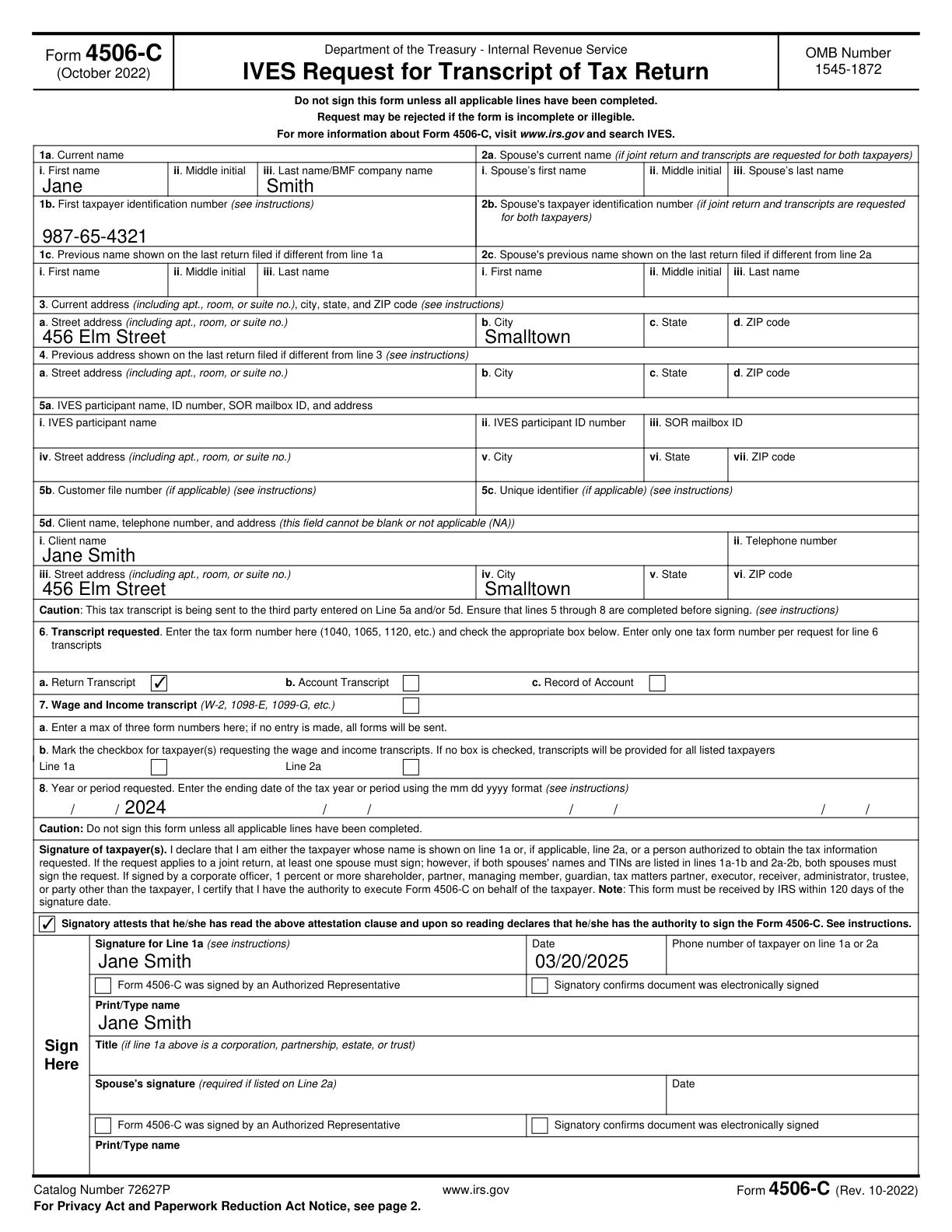 Form 4506 C IVES Request For Transcript Examples And Samples