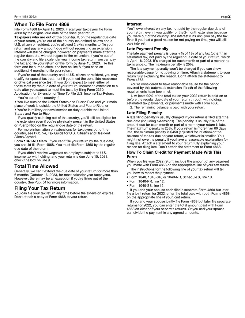 Form 4868 2022 Pdf