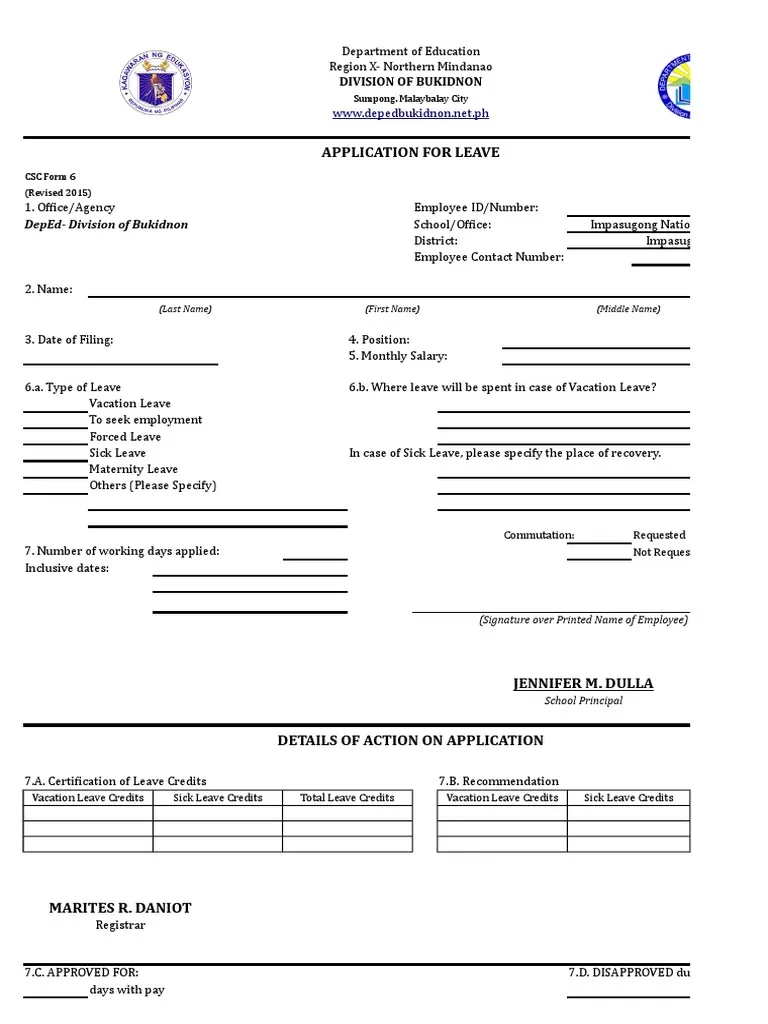 Form 6 Deped Printable