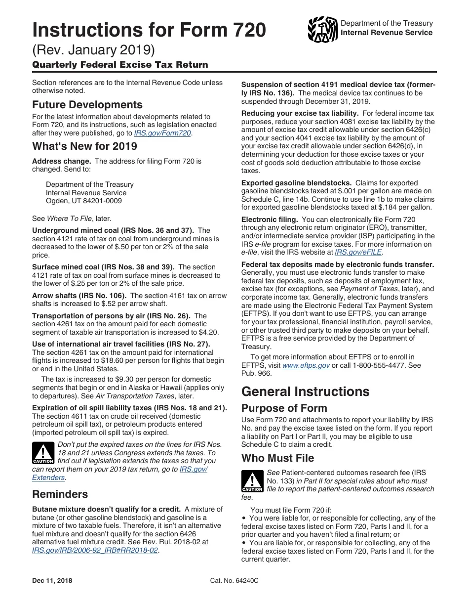Form 720 Instructions Printable