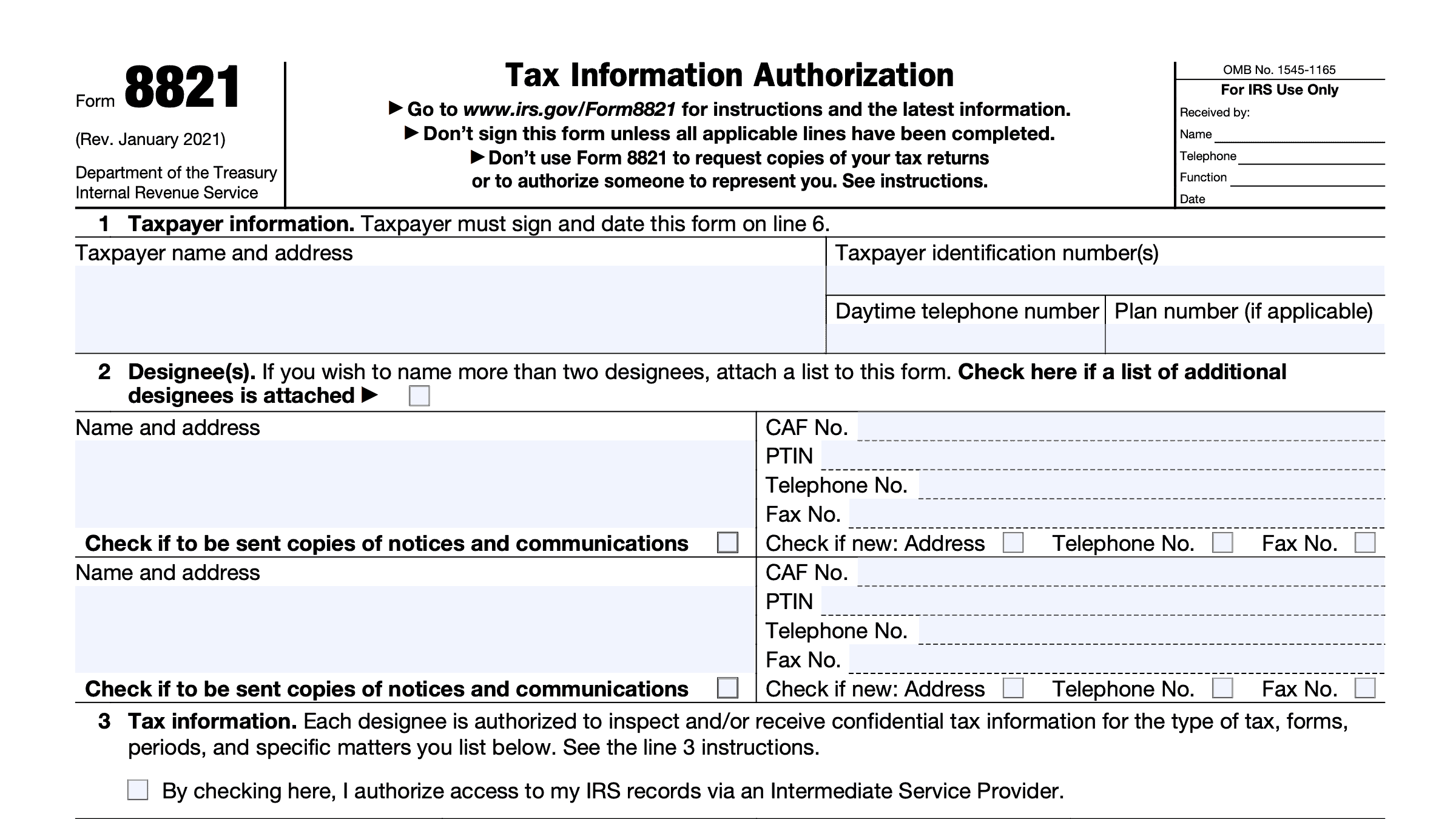 Form 8821 Tax Information Authorization Printable