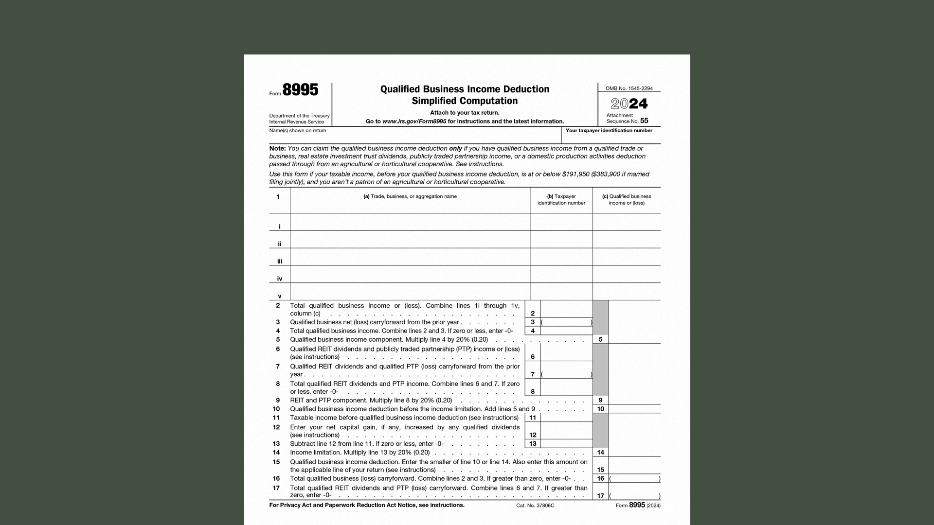Form 8995 How To Calculate Your Qualified Business Income QBI 