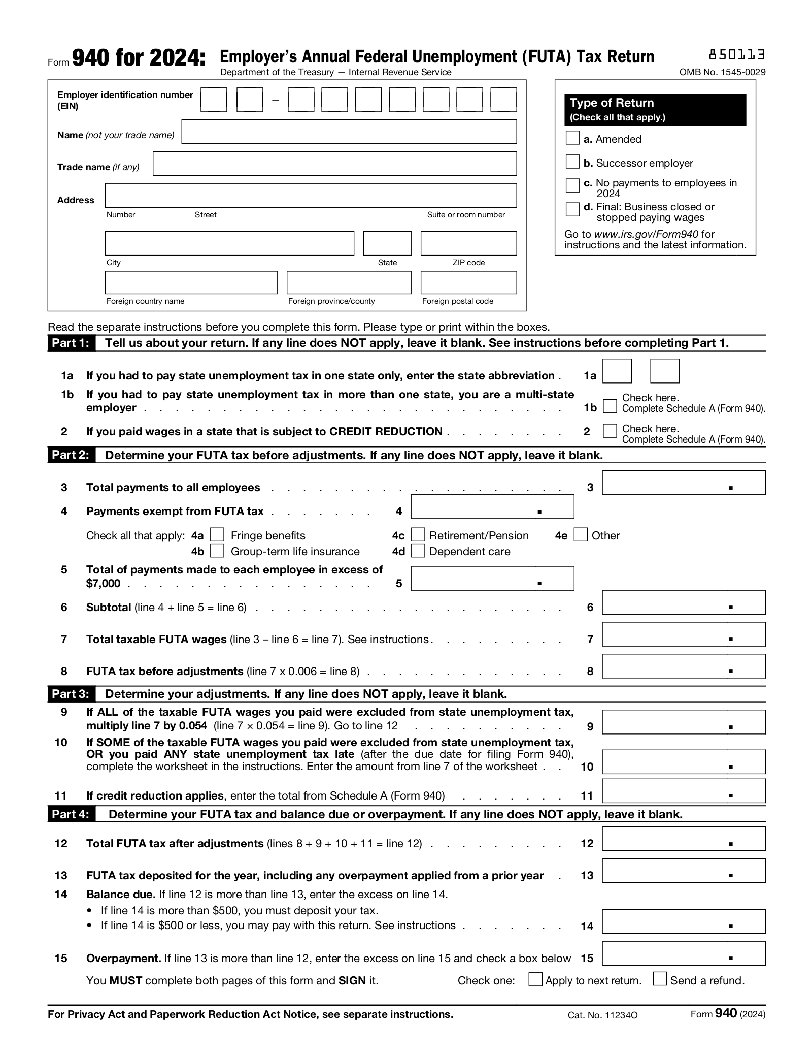 Form 940 Employer s Annual FUTA Tax Return EForms