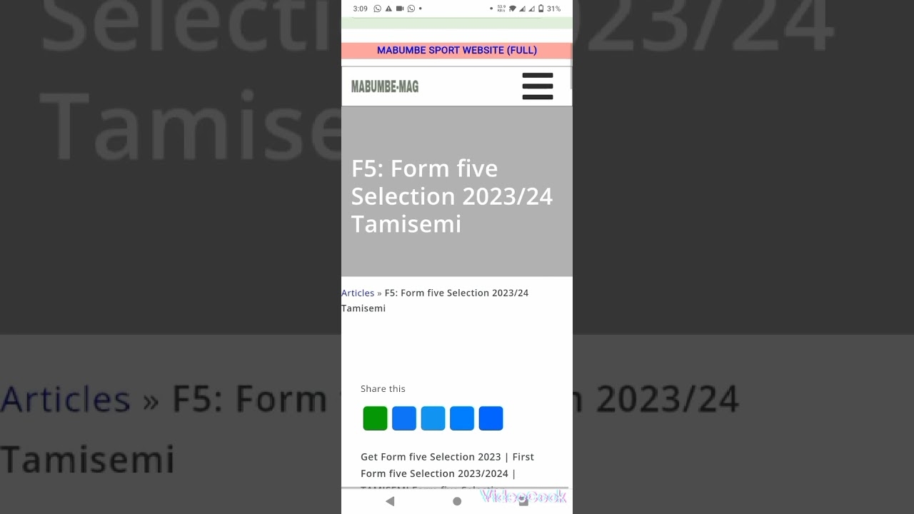 FORM FIVE SECOND SELECTION WELCOME TO SEE HOW YOU CAN GET 2023