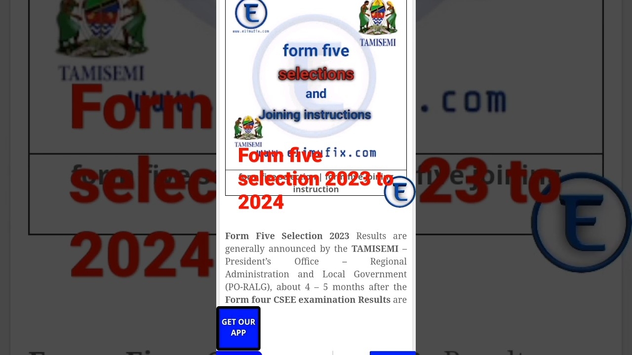 Form Five Selection 2023 To 2024 necta selection tamisemi 