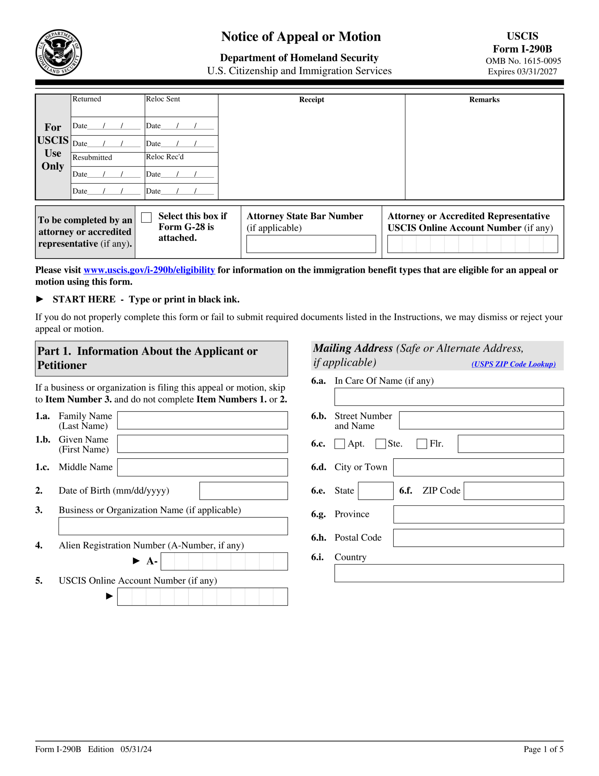 Form I 290B 2024 2025 Fill Forms Online PDF Guru