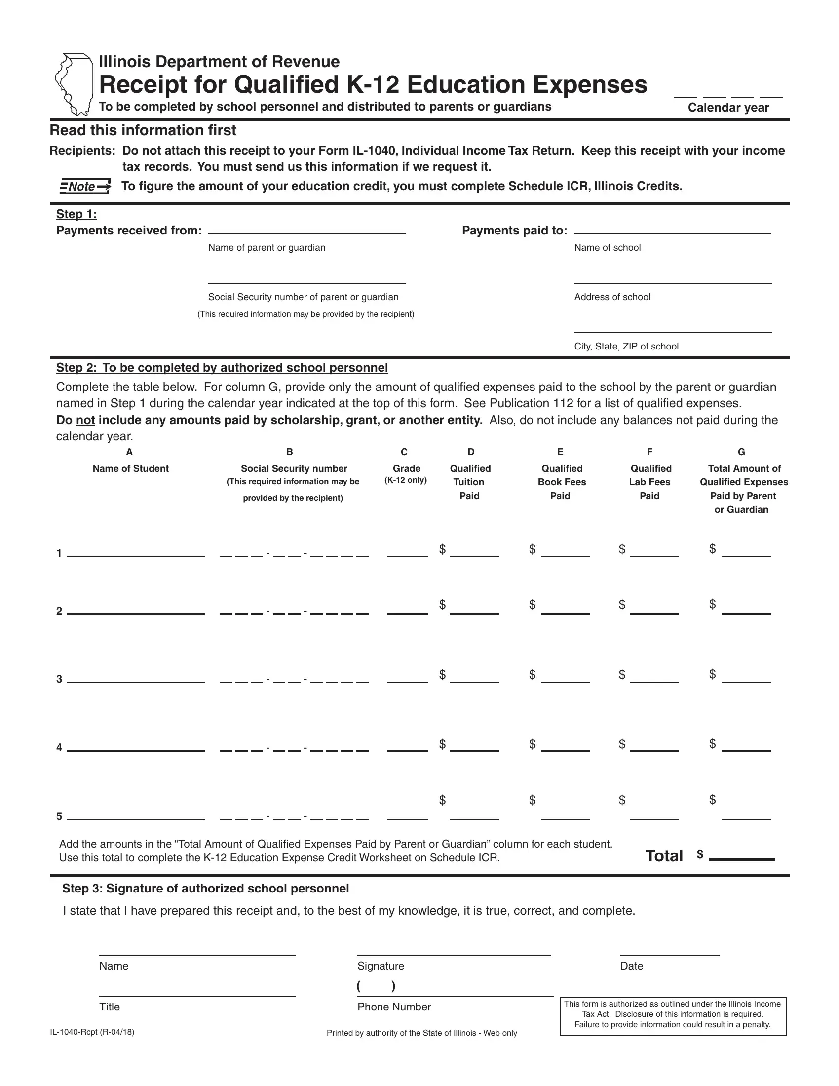 Il 1040 Printable Form